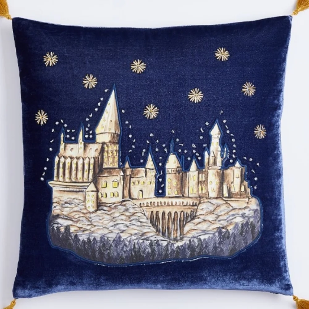 NWT Pottery Barn x Harry Potter Hogwart Castle Pillow Cover Blue Velvet 18